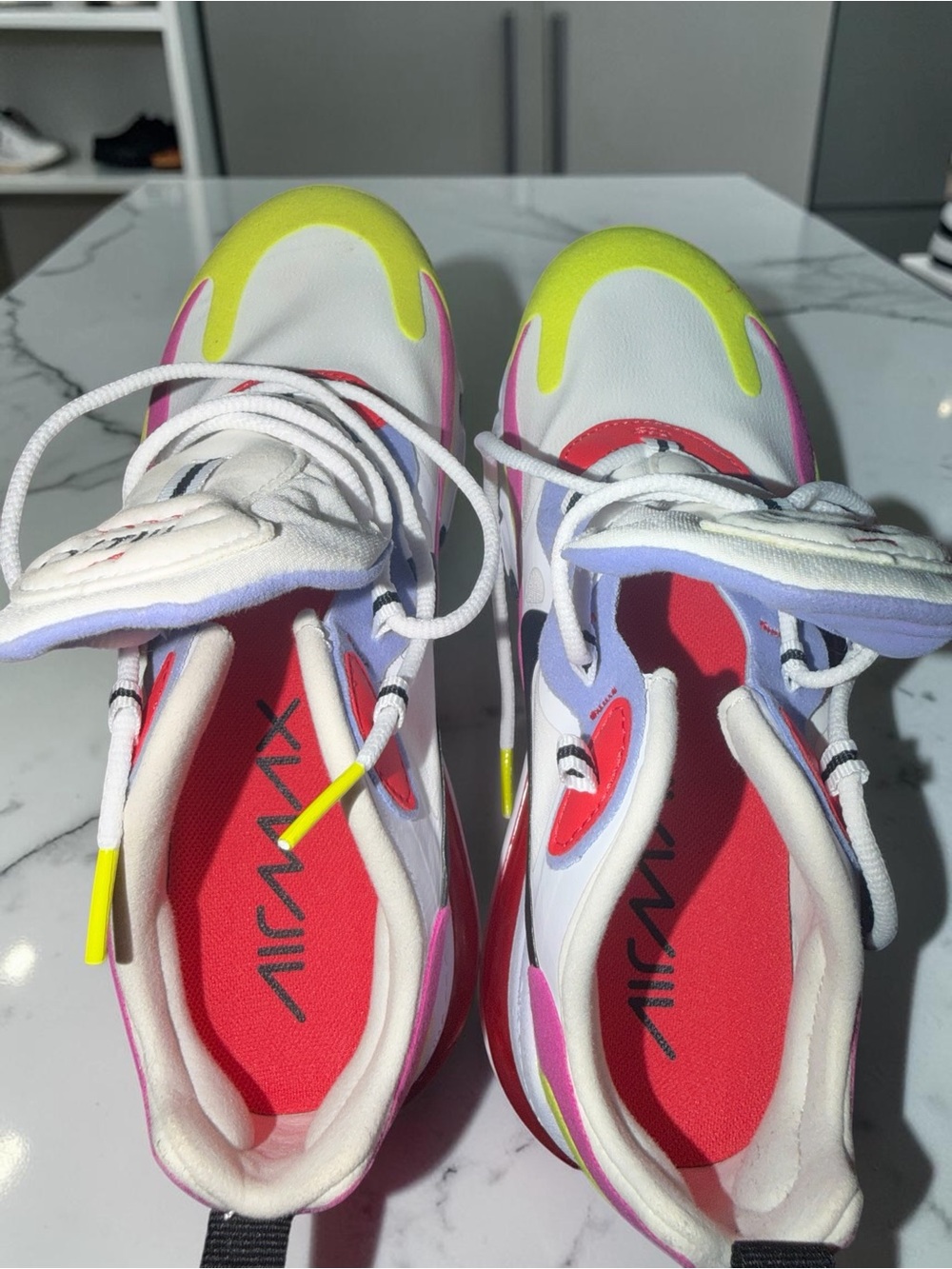 Nike Air Max 270 React Kids Sneakers White Yellow Pink Red - Picture 4 of 7